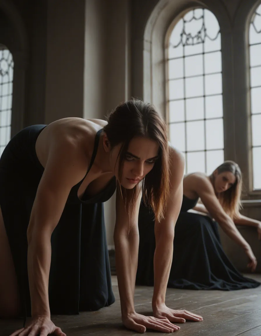cinematic photo, 8k, 4women, athletic build, dress, on all fours, extreme close-up, window light, RAW photo, score_9, score_8, candid photo, realistic skin texture, visible skin pores, film grain, depth of field