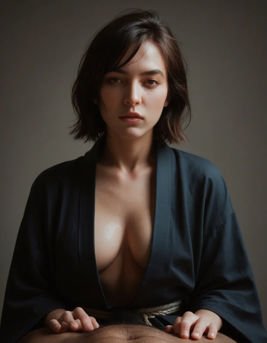 RAW photo, ultra realistic, 1other, swept bangs, japanese clothes, presenting, neon glow, dslr quality, sex, score_9, score_8, candid photo, realistic skin texture, visible skin pores, film grain, depth of field