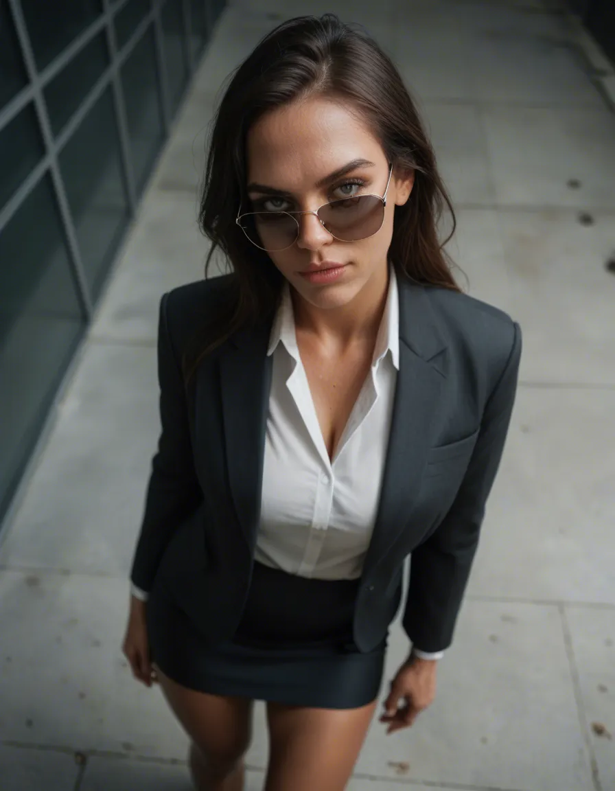 professional photo, high detail, 1other, sunglasses, black skirt, presenting, from above, natural skin texture, score_9, score_8, candid photo, realistic skin texture, visible skin pores, film grain, depth of field