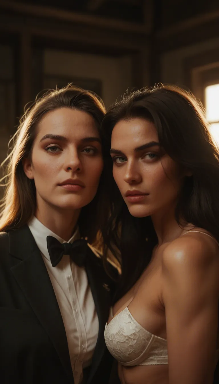 highly detailed, natural lighting, 2women, bowtie, grinding, 8k uhd photo