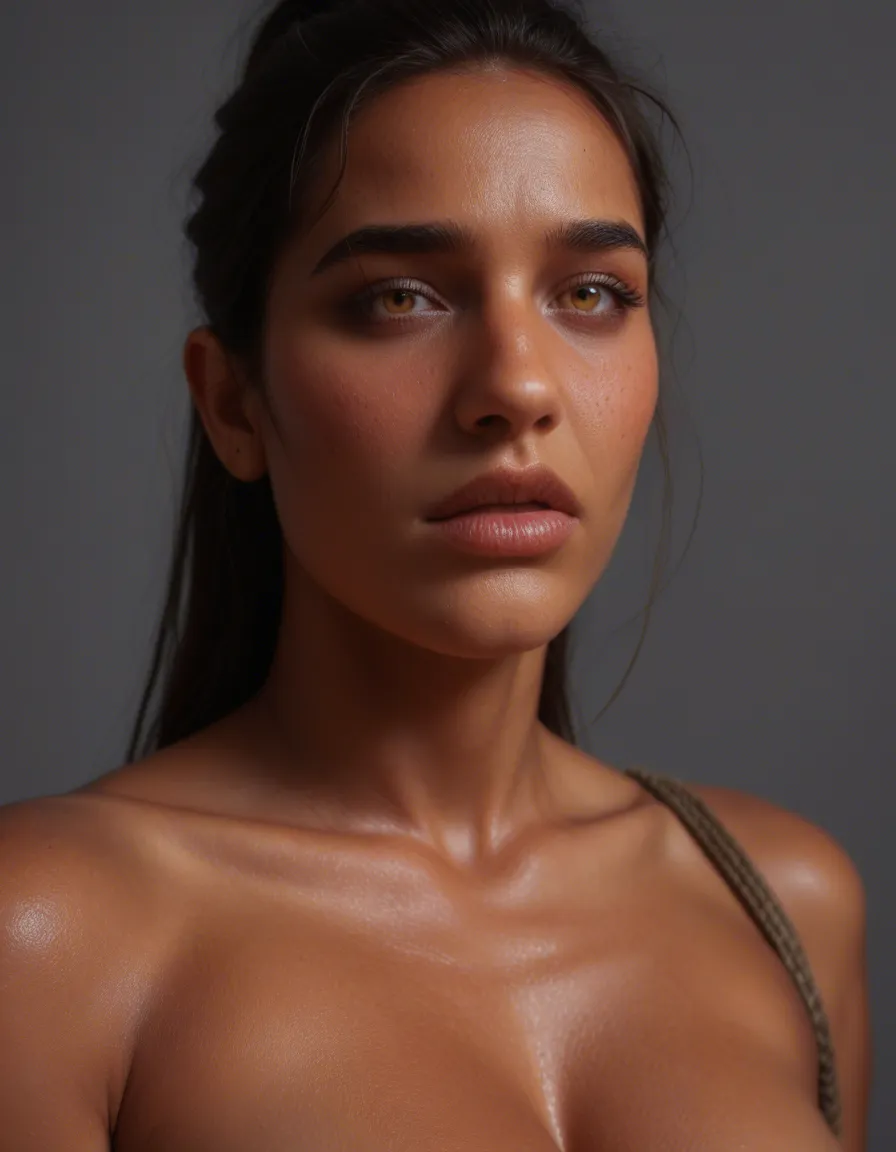 8k, sharp focus, detailed skin, extreme close-up, demon woman, bondage, large breasts, transparent background, nervous blush, lifelike render, score_9, score_8, candid photo, realistic skin texture, visible skin pores, film grain, depth of field