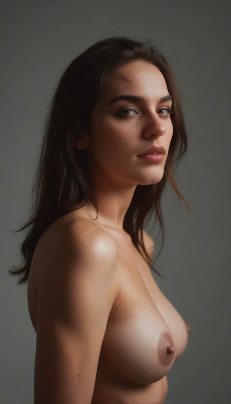 Haz una mujer desnuda de cabello negro, score_9, score_8, candid photo, realistic skin texture, visible skin pores, film grain, depth of field
