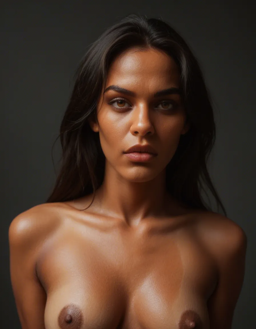 RAW photo, ultra realistic, portrait, demon woman, topless, lips, military, natural skin texture, score_9, score_8, candid photo, realistic skin texture, visible skin pores, film grain, depth of field