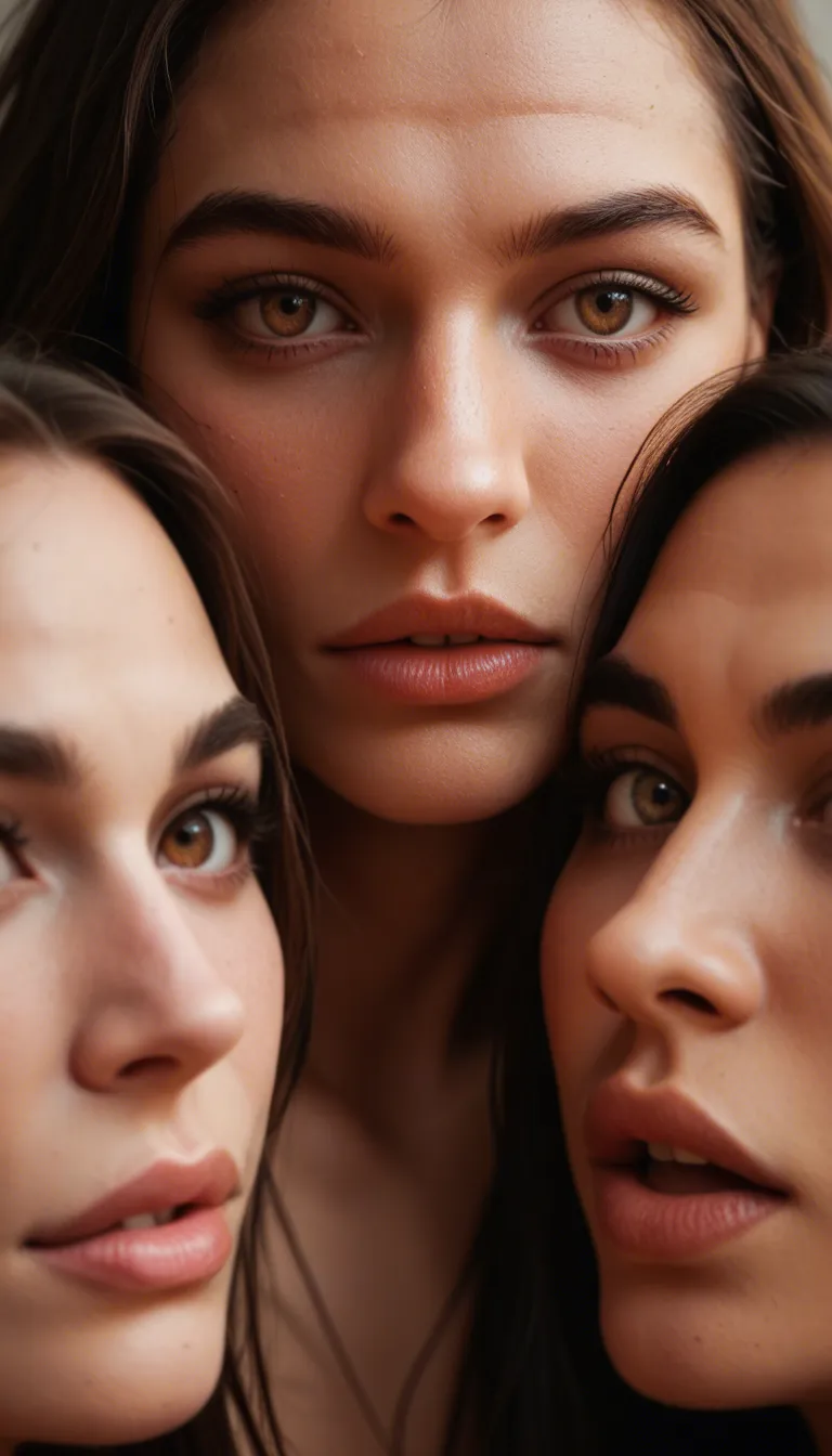 sharp focus, 8k uhd, close-up, 5women, presenting, standing, indoors, cinematic realism