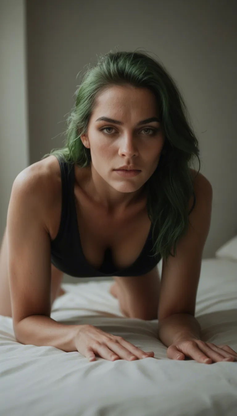cinematic photo, 8k, princess, green hair, sleeveless, doggy style, 8k uhd photo, score_9, score_8, candid photo, realistic skin texture, visible skin pores, film grain, depth of field