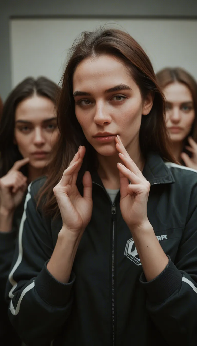 sharp focus, 8k uhd, 3girls, hands up, jacket, fully nude, depth of field, portrait, 8k uhd photo