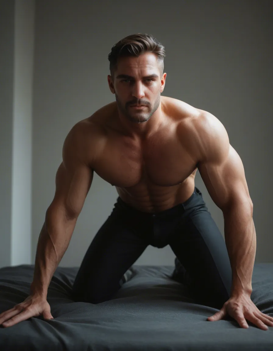 professional photo, high detail, princess, on all fours, muscular male, cinematic realism, score_9, score_8, candid photo, realistic skin texture, visible skin pores, film grain, depth of field
