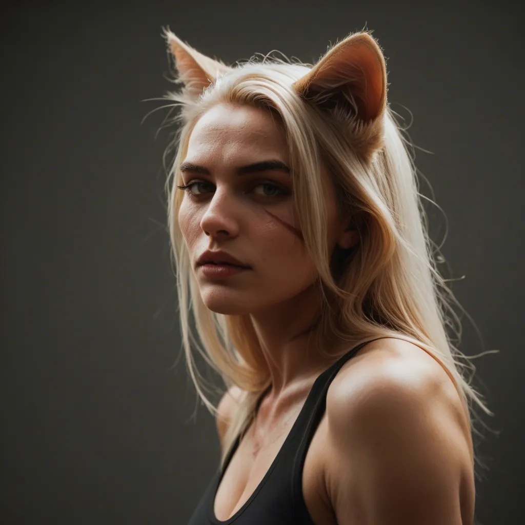 cinematic photo, 8k, catgirl, arching back, scar, dslr quality