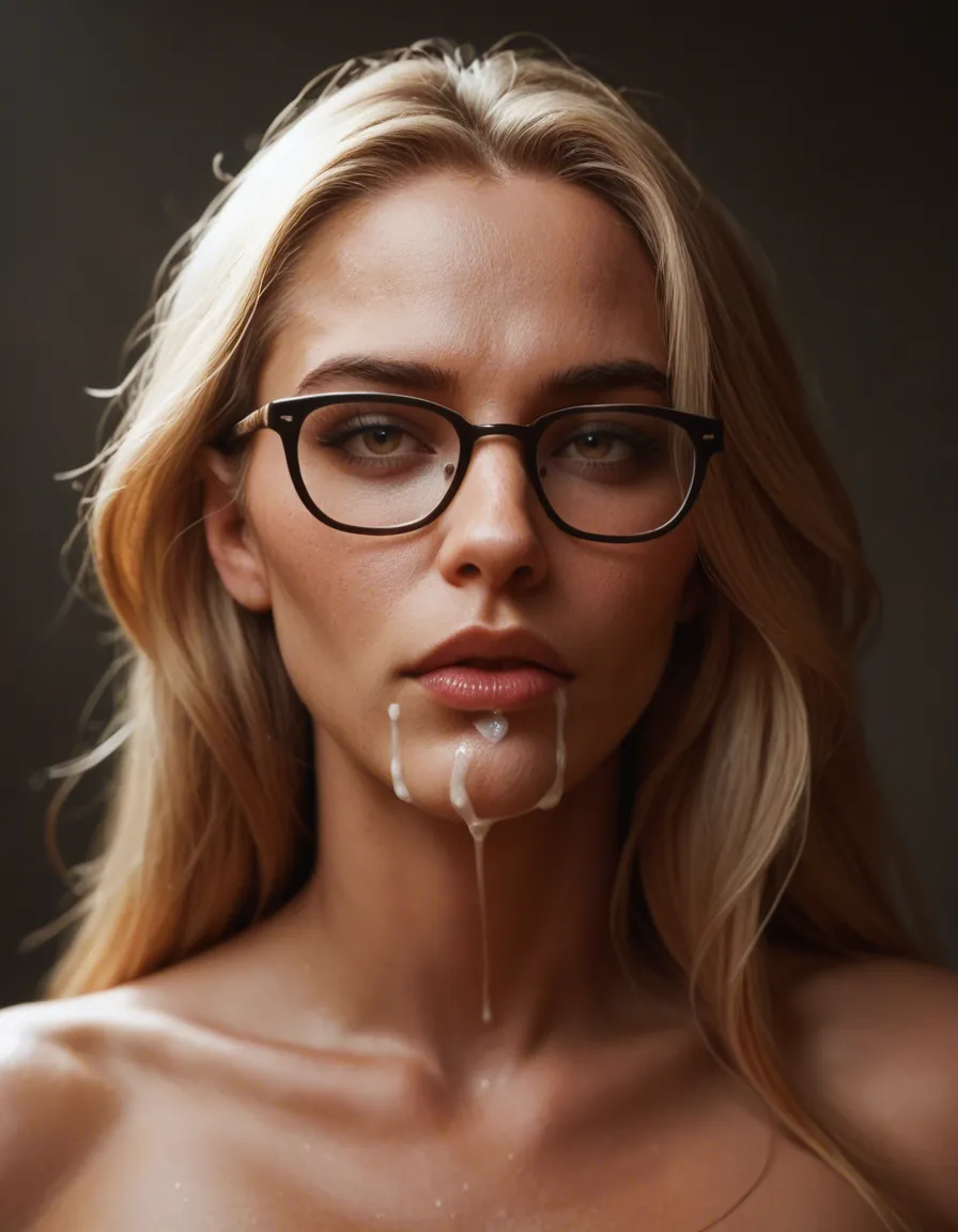 Asain girl friend with glasses giving a blow with cum on her faceless, score_9, score_8, candid photo, realistic skin texture, visible skin pores, film grain, depth of field