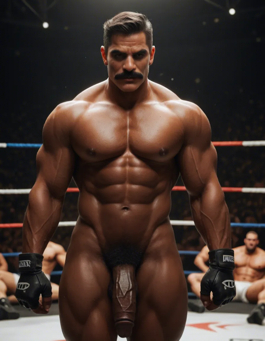Matured Indian daddy full naked, heavy weight body,big muscles hairy, wrestler, aged 60s, thick cock, black short hair cut,thick moustache, black skin, score_9, score_8, candid photo, realistic skin texture, visible skin pores, film grain, depth of field