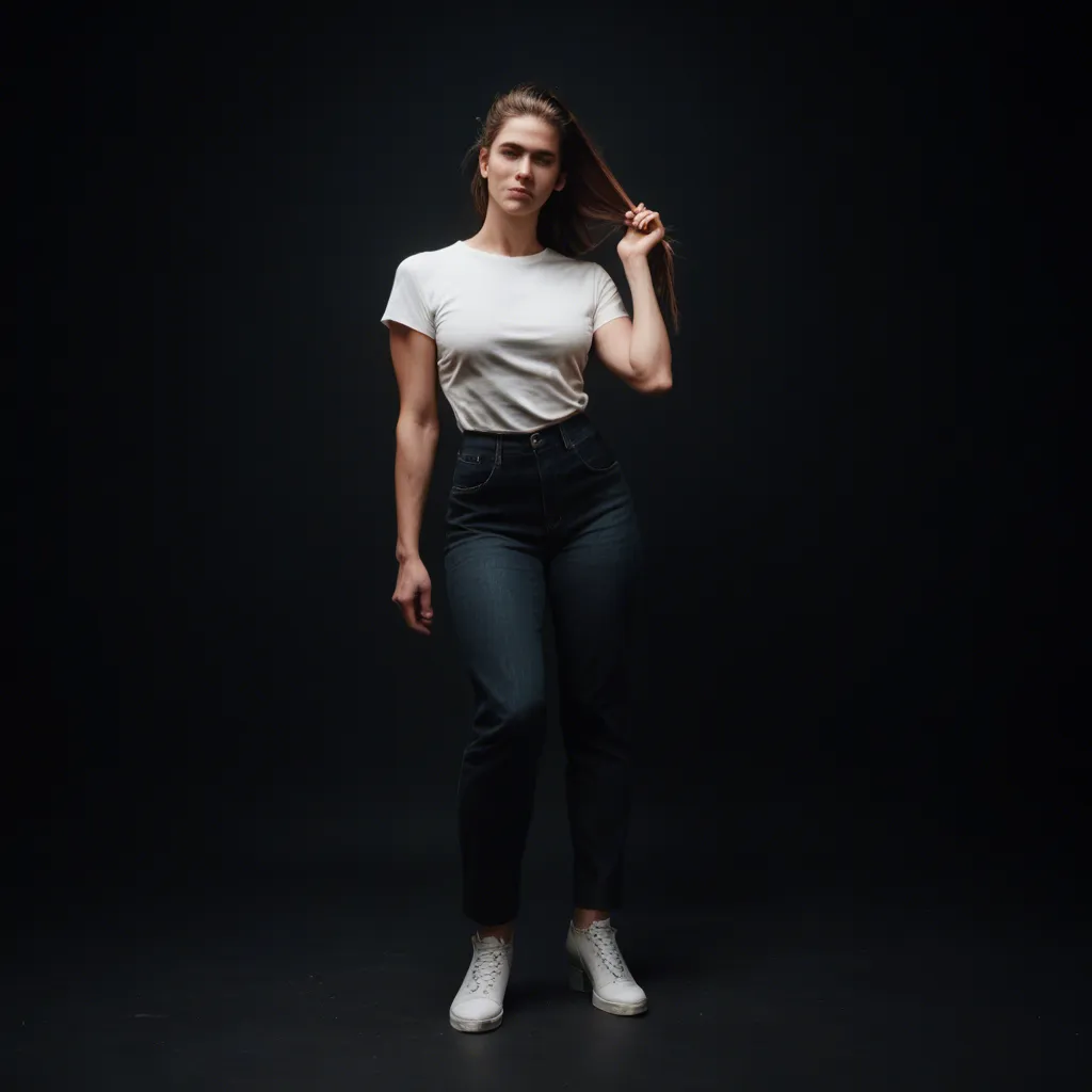 cinematic photo, 8k, princess, white footwear, pants, hair pull, black background, photorealistic