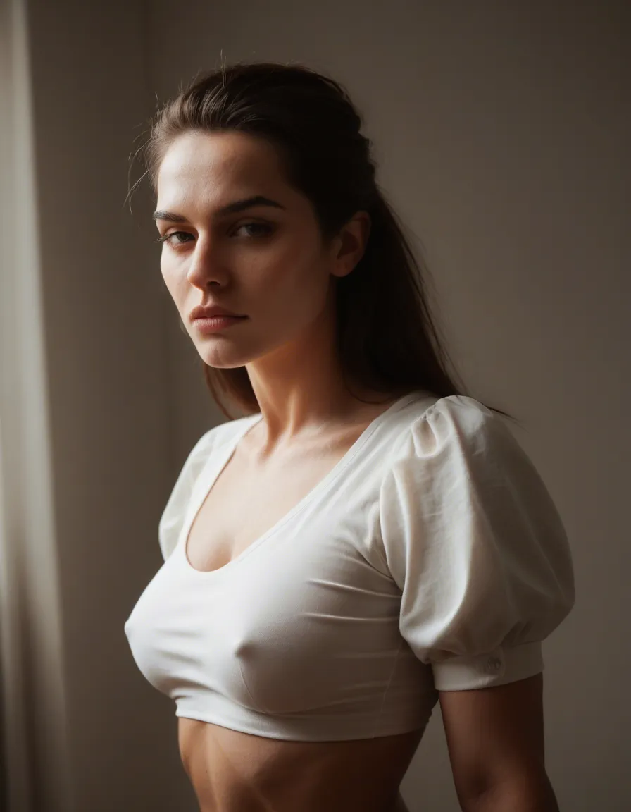 RAW photo, ultra realistic, 1other, puffy sleeves, futanari, warm tones, studio photo, score_9, score_8, candid photo, realistic skin texture, visible skin pores, film grain, depth of field