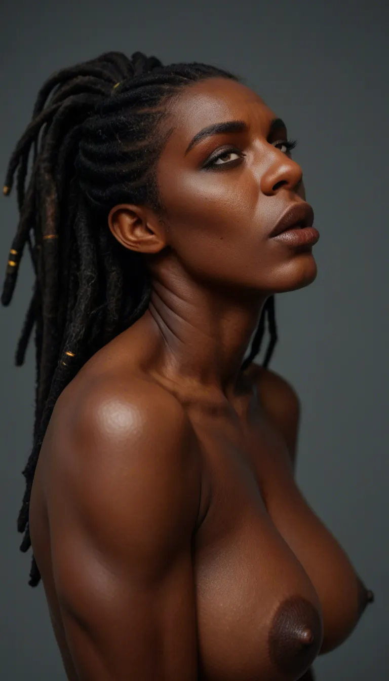 thick lips, enormous breast, 35 year old dark dark-skinned_female african mature_female, dreadlocks, fast and rouch throat fuck, black penis, his hand gripping behind her head, he cums in her mouth while fucking her throat. Cum drips from her mouth as he continues to fuck her mouth