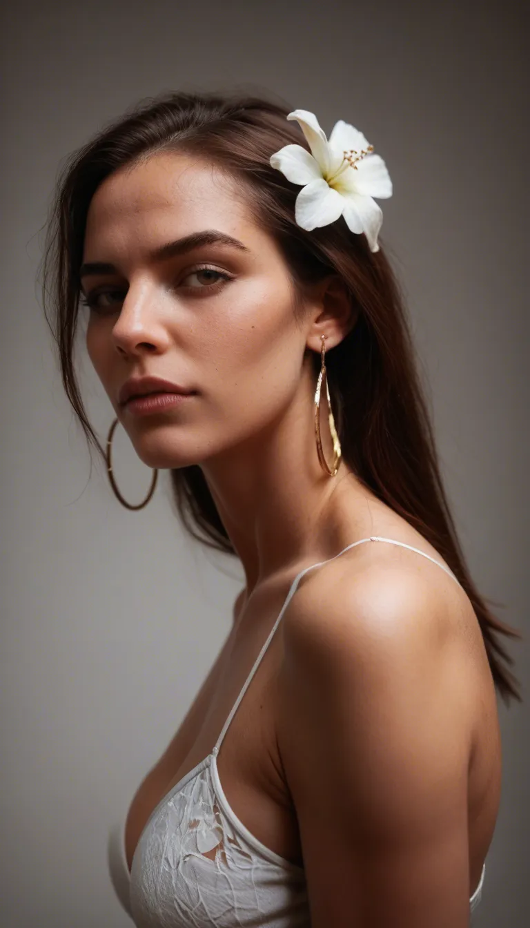 RAW photo, ultra realistic, bunny woman, hair flower, earrings, teasing, hyperrealistic