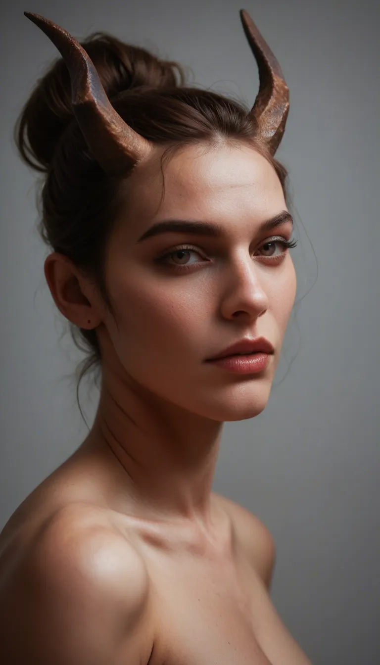 studio quality, sharp focus, princess, hair bun, horns, presenting, RAW photo