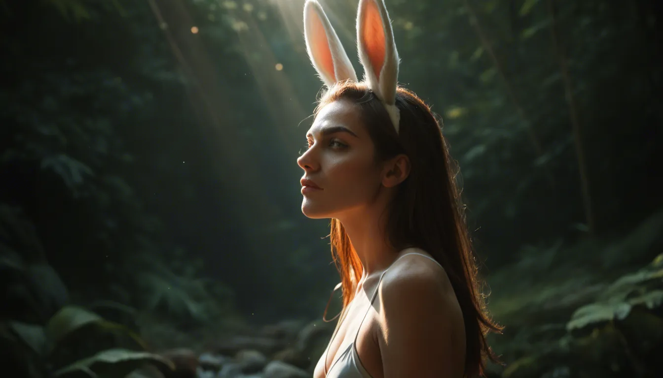 highly detailed, natural lighting, bunny woman, cumshot, standing, sunlight, studio photo