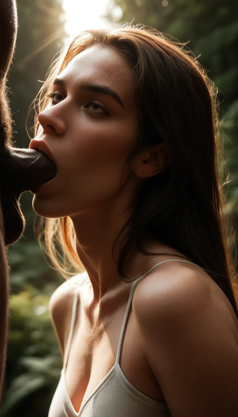 dslr, film grain, photorealistic, solo, deepthroat, petite adult woman, sunlight, cinematic realism
