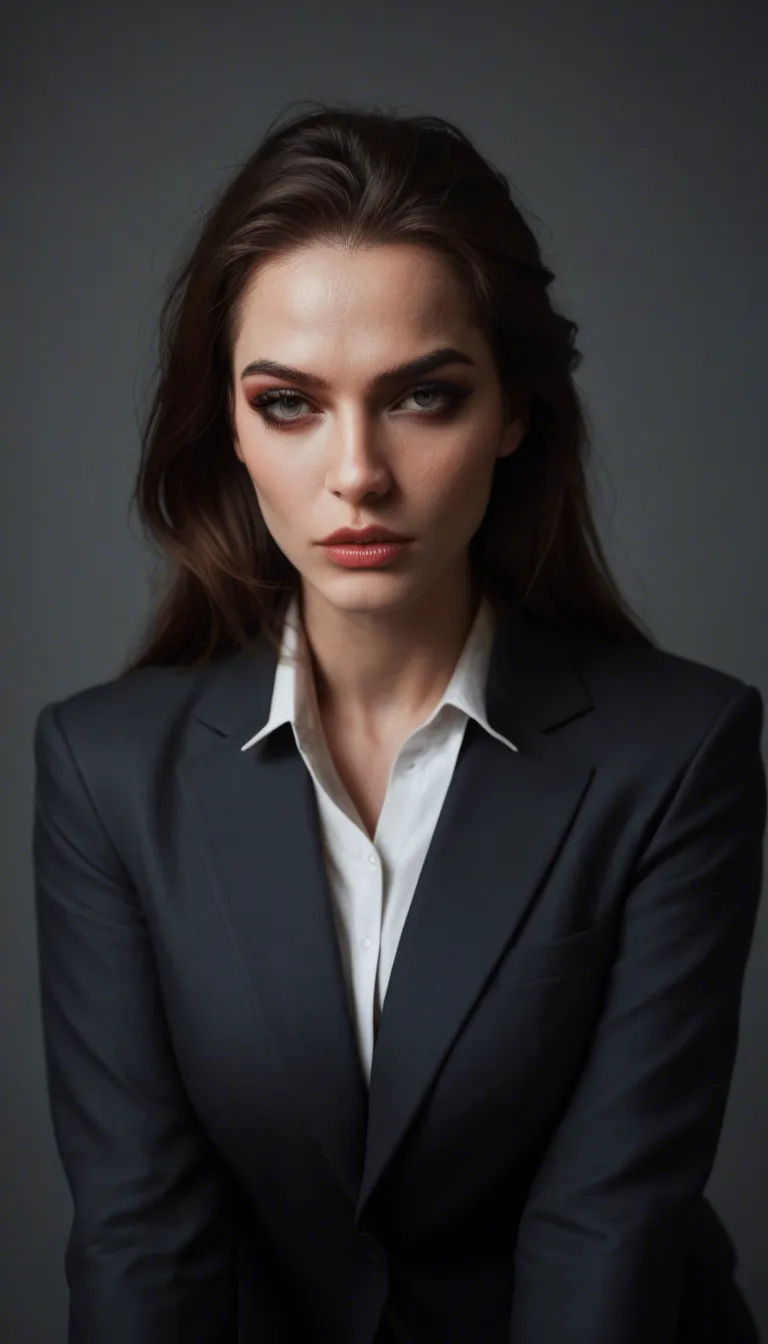 best quality, hyperrealistic, average 30yo  , makeup , eyelashes , eyeliner , colored_eyelashes , Business suit , open_clothes , 8k uhd photo