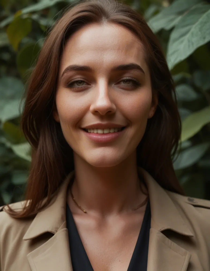 professional photo, high detail, portrait, mature female, ahegao, ass visible through thighs, leaf, shy smile, hyperrealistic, score_9, score_8, candid photo, realistic skin texture, visible skin pores, film grain, depth of field