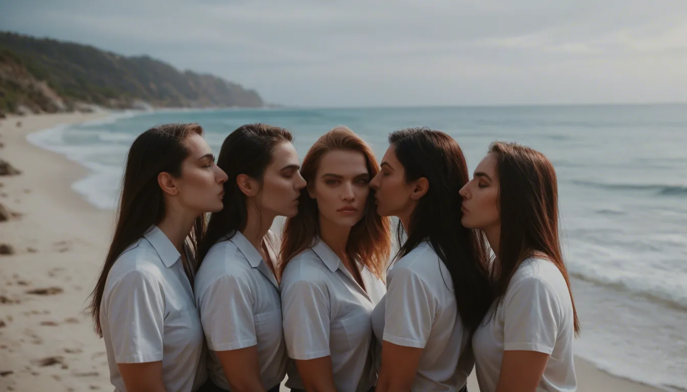 professional photo, high detail, 4girls, horse ears, shirt, embrace, deepthroat, beach, rim light, studio photo