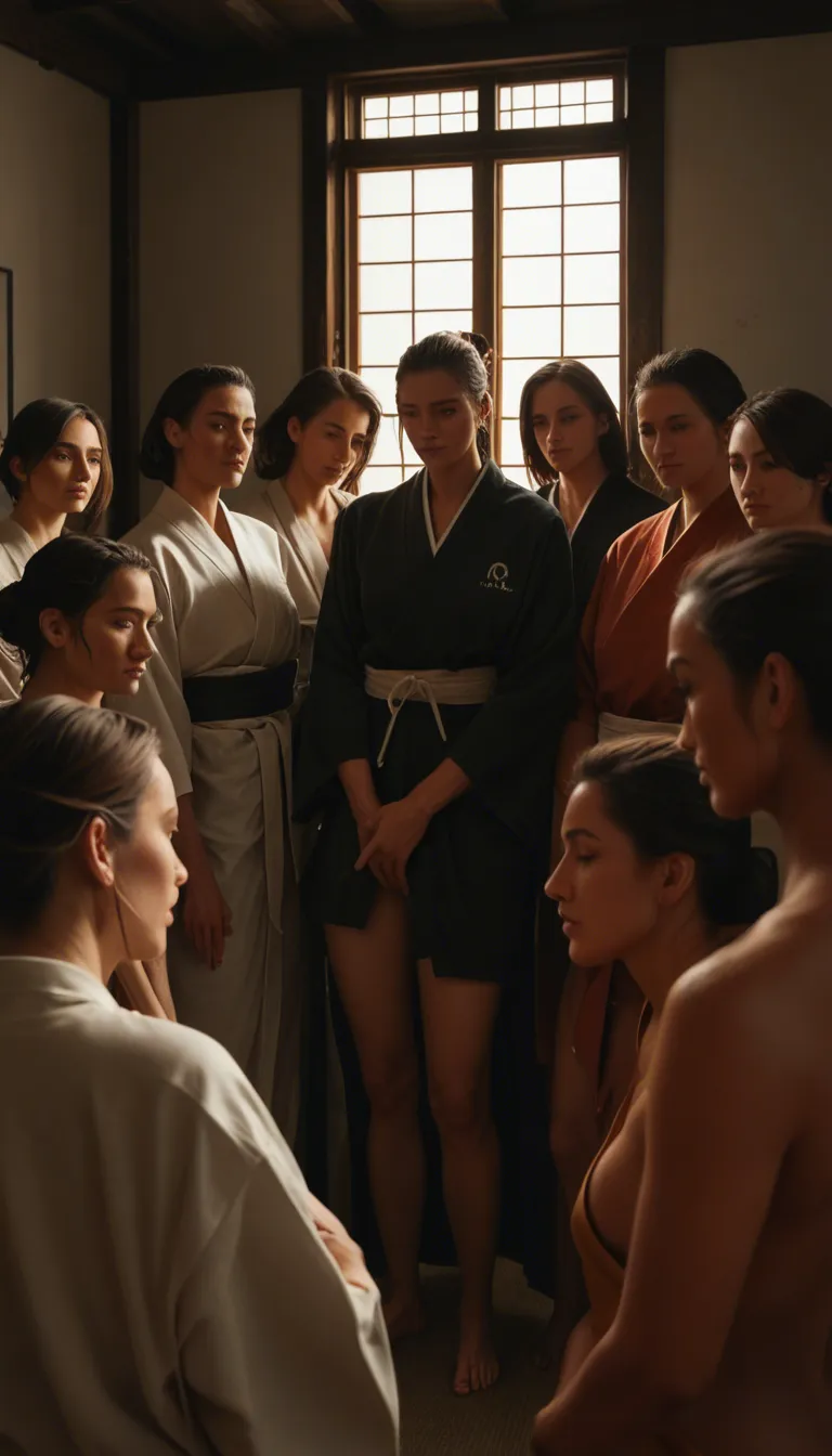 dslr, film grain, photorealistic, 6+girls, dark skin, japanese clothes, embrace, masturbation, sunlight, window light, cinematic realism