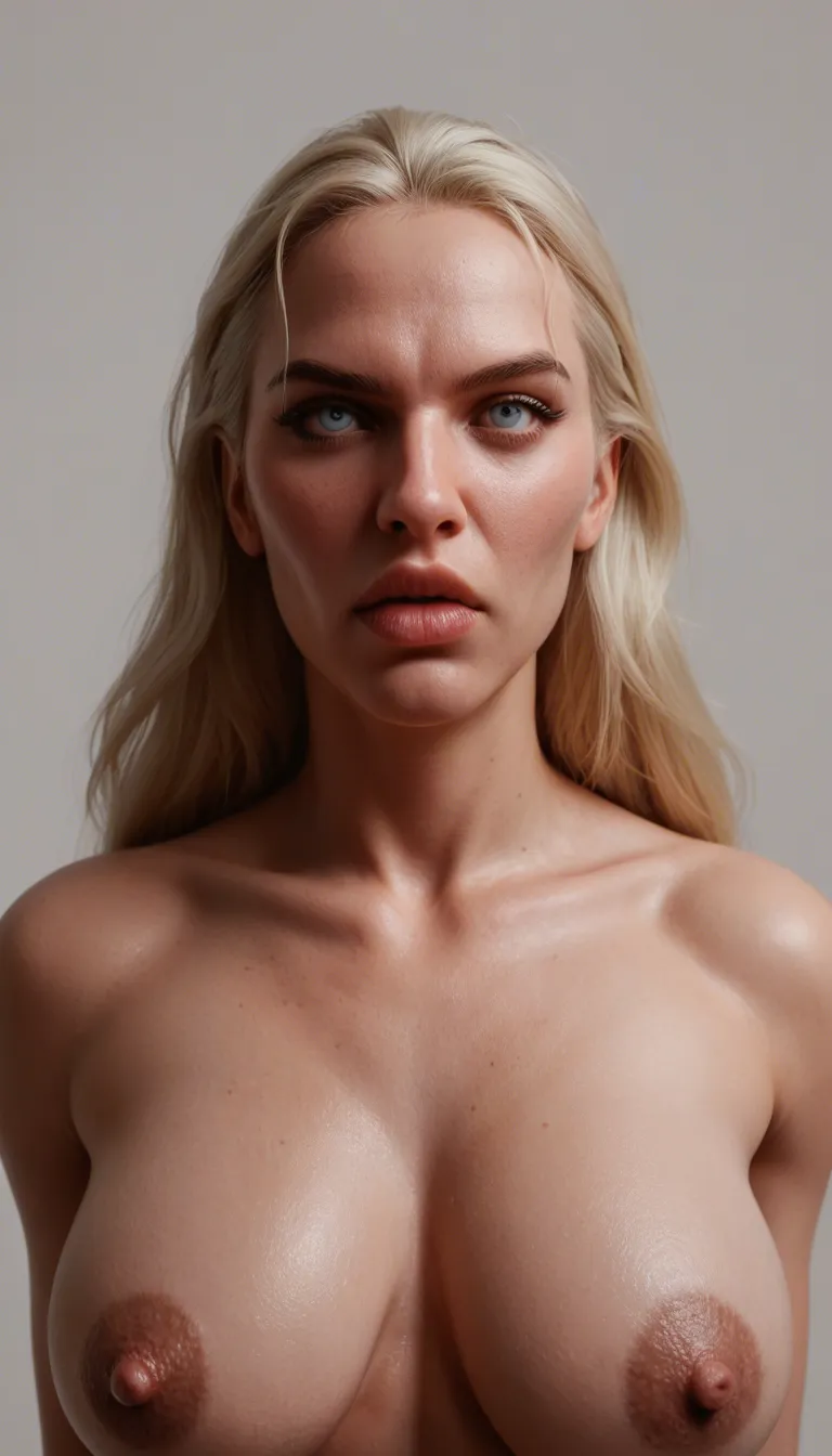 middle-aged blonde wife with a big nose, long face, full lips, homely looks, big natural sagging tits woth enormous oversized areolas with huge erect nipples is laughing and pointing and calling me a sissy bitch; cheap Las Vegas hotel