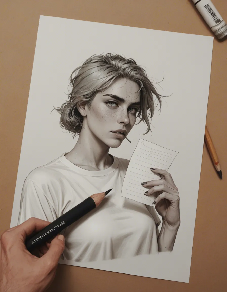 Redraw the entire picture as a hand-drawn graphite sketch on off-white paper: visible pencil strokes, cross-hatched shading, loose construction lines and no colour beyond the grey of the pencil and the tone of the paper. The background is drawn in the same style. Nothing in the frame keeps its photographic appearance. Above all, the picture must show: She is sucking his penis., score_9, score_8, candid photo, realistic skin texture, visible skin pores, film grain, depth of field