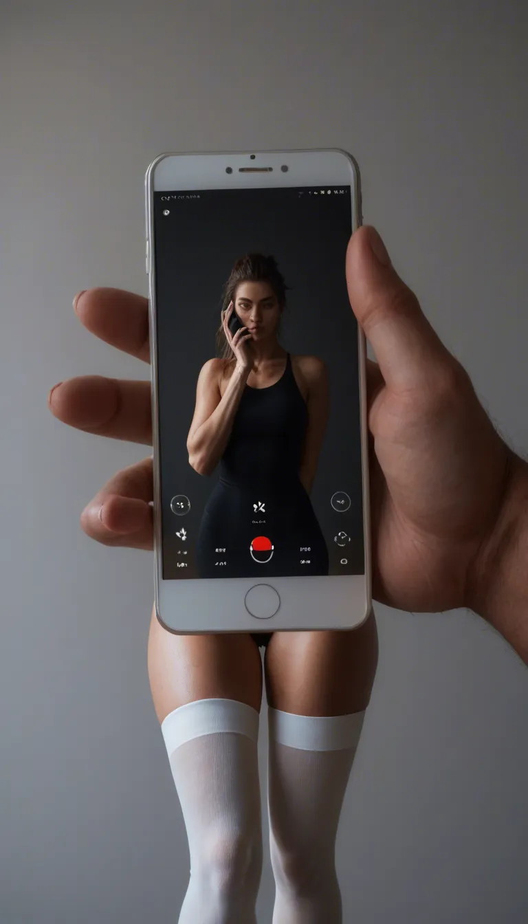 8k, sharp focus, detailed skin, close-up, male focus, bondage, white thighhighs, simple background, lifelike render, score_9, score_8, amateur photo, phone snapshot, realistic skin texture, skin blemishes, soft indoor lighting