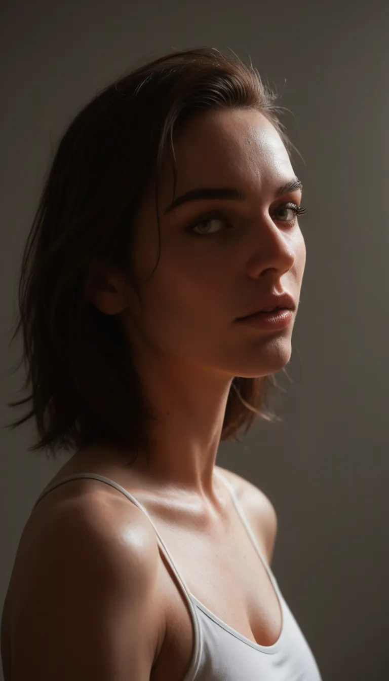 Medium shot from the side with both alien and woman in view. A study of contrast: hard iridescent exoskeleton versus soft, pale human skin. The woman has a soft curvy voluptuous body with a little tummy pooch. An alien entity is meticulously exploring the anatomy of a human woman. The scene focuses on the tactile interaction—the alien's finger squishing the soft flesh of the stomach and poking the sensitive navel annd genital area with precision. The woman is reacting to the tickle and discomfort, her body arching slightly and twisting away from the touch. Soft focus background, shallow depth of field, emphasis on the physical pressure and skin deformation. Fluid, organic motion, high-resolution skin textures.
