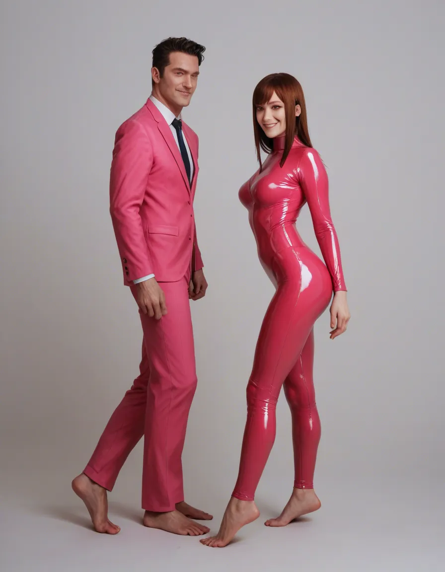 RAW photo, ultra realistic, multiple girls, male focus, @makise_kurisu , film grain, photorealistic, side view, office lady, spread legs, soles, playful expression, simple background, mysterious vibe, RAW photo, latex_pink_suit, walking, smile, anal_object_insertion, clitoris, anus, fellatio, score_9, score_8, candid photo, realistic skin texture, visible skin pores, film grain, depth of field