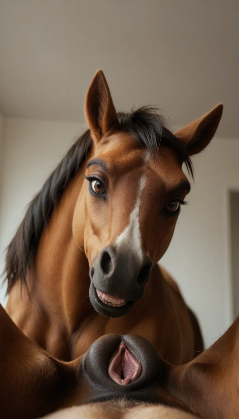 dslr, film grain, photorealistic, POV, transparent background, hyperrealistic, furry, feral, horse woman, equine pussy