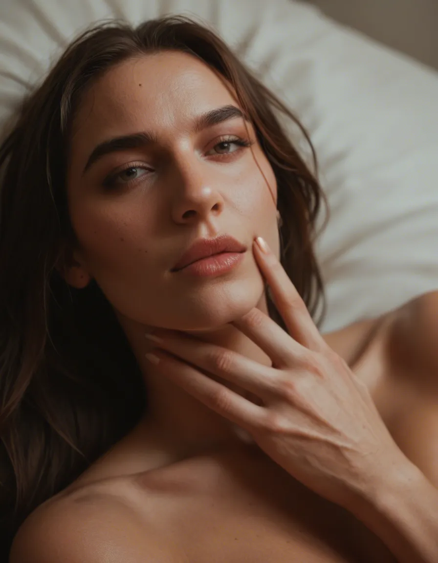 Halbnackt große Brüste fingering, score_9, score_8, candid photo, realistic skin texture, visible skin pores, film grain, depth of field