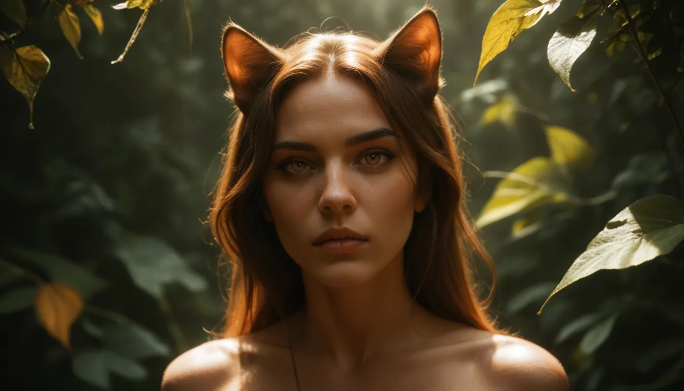 futanari, highly detailed, natural lighting, catgirl, petite adult woman, underwear, futanari, leaf, dutch angle, golden hour, studio photo, score_9, score_8, candid photo, realistic skin texture, visible skin pores, film grain, depth of field