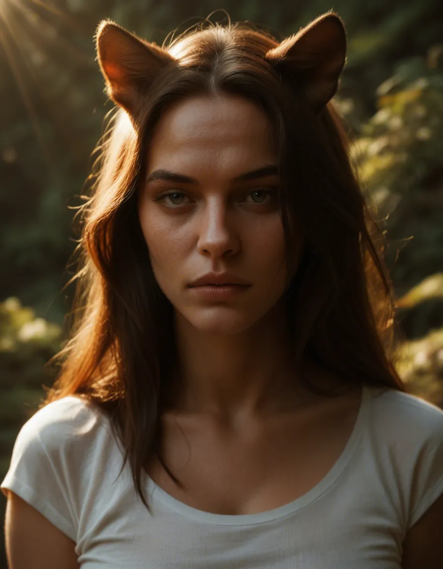 highly detailed, natural lighting, princess, animal ears, shirt, fully nude, sunlight, natural skin texture, score_9, score_8, candid photo, realistic skin texture, visible skin pores, film grain, depth of field