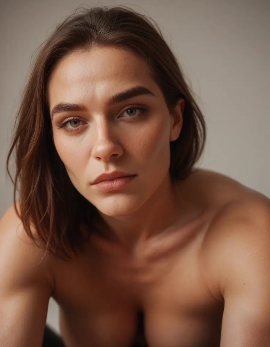 best quality, hyperrealistic, POV, solo, presenting, muscular, cinematic realism, score_9, score_8, candid photo, realistic skin texture, visible skin pores, film grain, depth of field