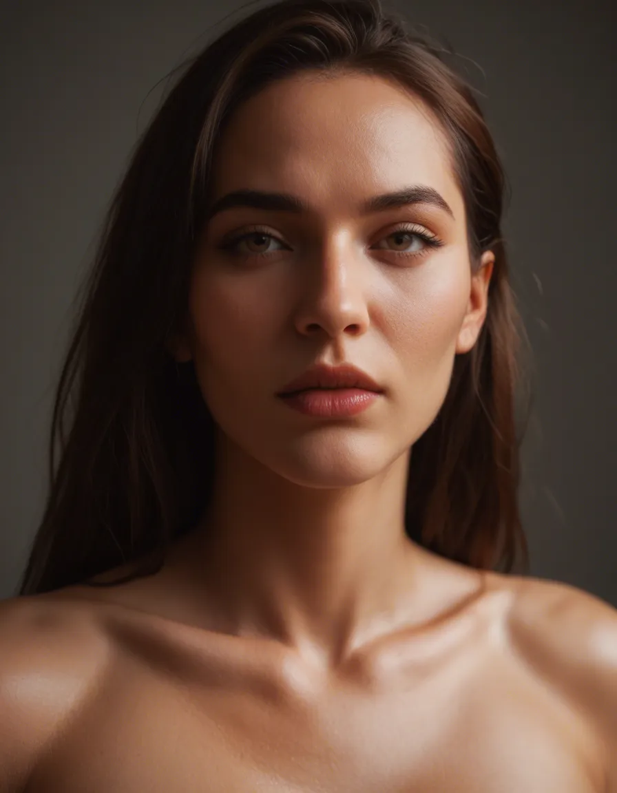 Nuda suna sedia davanti a persone che li fanno le foto mentre lei è imbarazzata, score_9, score_8, candid photo, realistic skin texture, visible skin pores, film grain, depth of field