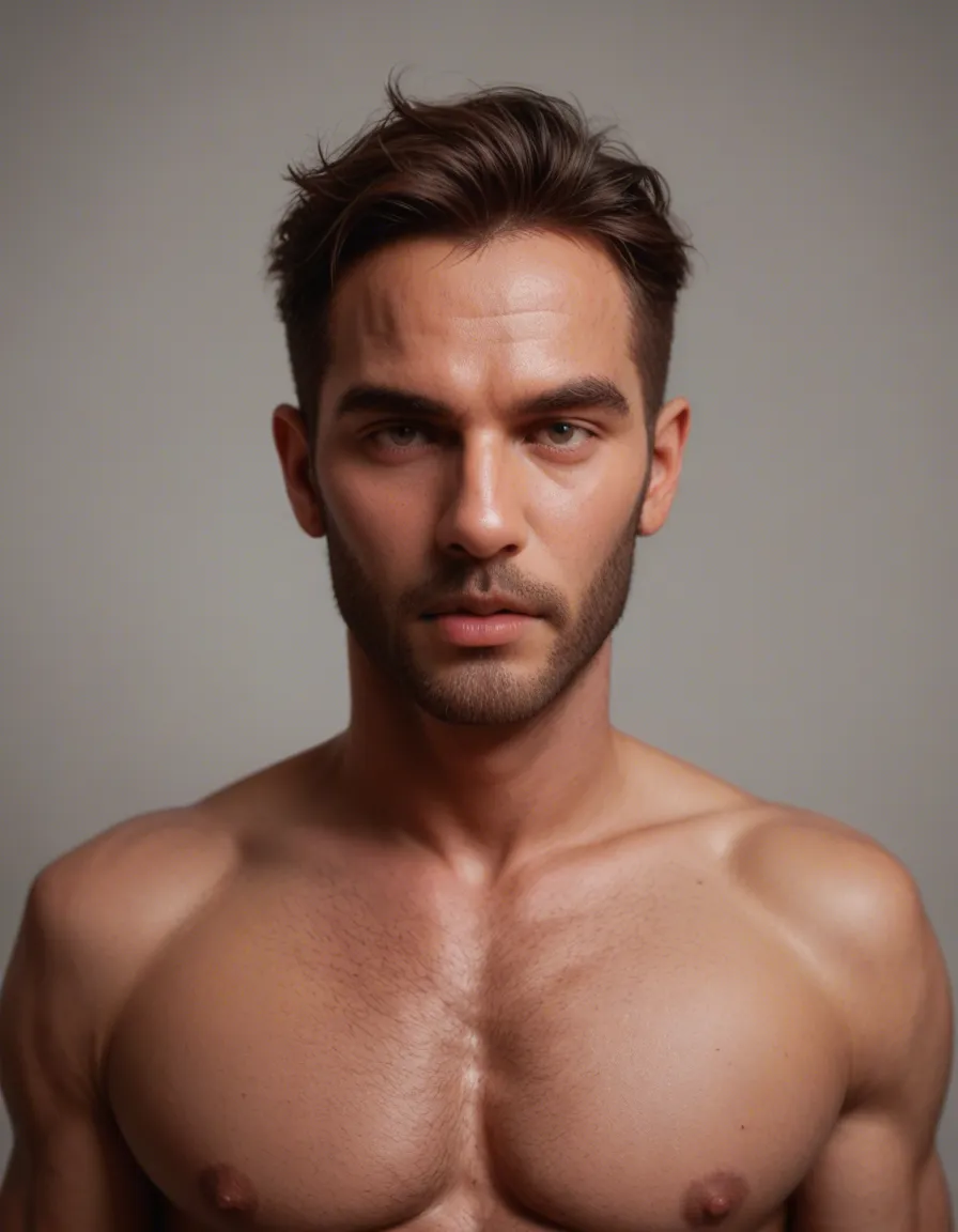 Hot men naked, score_9, score_8, candid photo, realistic skin texture, visible skin pores, film grain, depth of field
