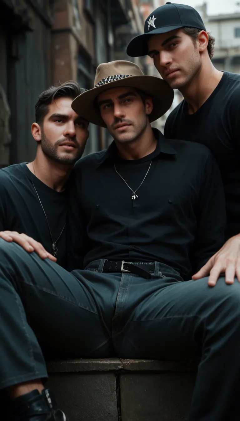best quality, hyperrealistic, 2boys, black hair, hat, spread legs, film photography