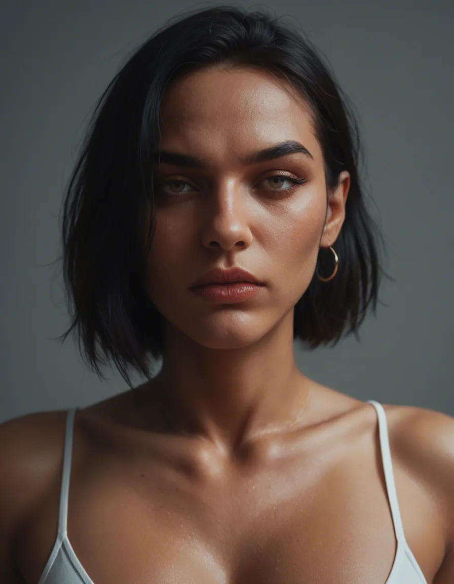 Красивую брюнетку с красивой грудью сосущую член, score_9, score_8, candid photo, realistic skin texture, visible skin pores, film grain, depth of field