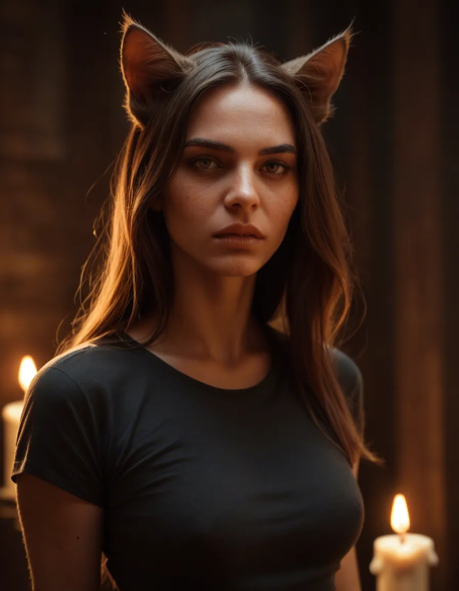 8k, sharp focus, detailed skin, catgirl, shirt, bondage, candlelight, natural skin texture, score_9, score_8, candid photo, realistic skin texture, visible skin pores, film grain, depth of field