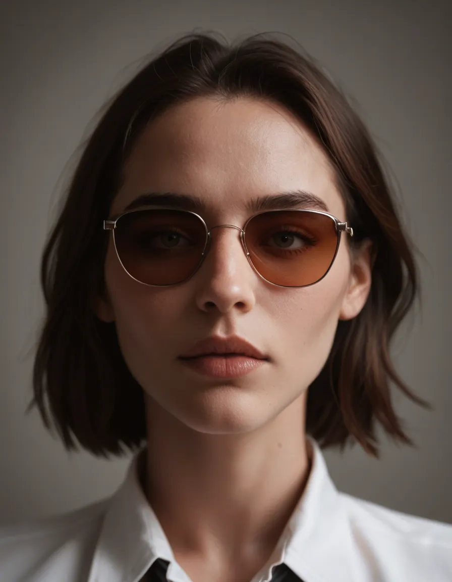 dslr, film grain, photorealistic, 1other, sunglasses, collared shirt, fully nude, medium shot, neon glow, 8k uhd photo, score_9, score_8, candid photo, realistic skin texture, visible skin pores, film grain, depth of field