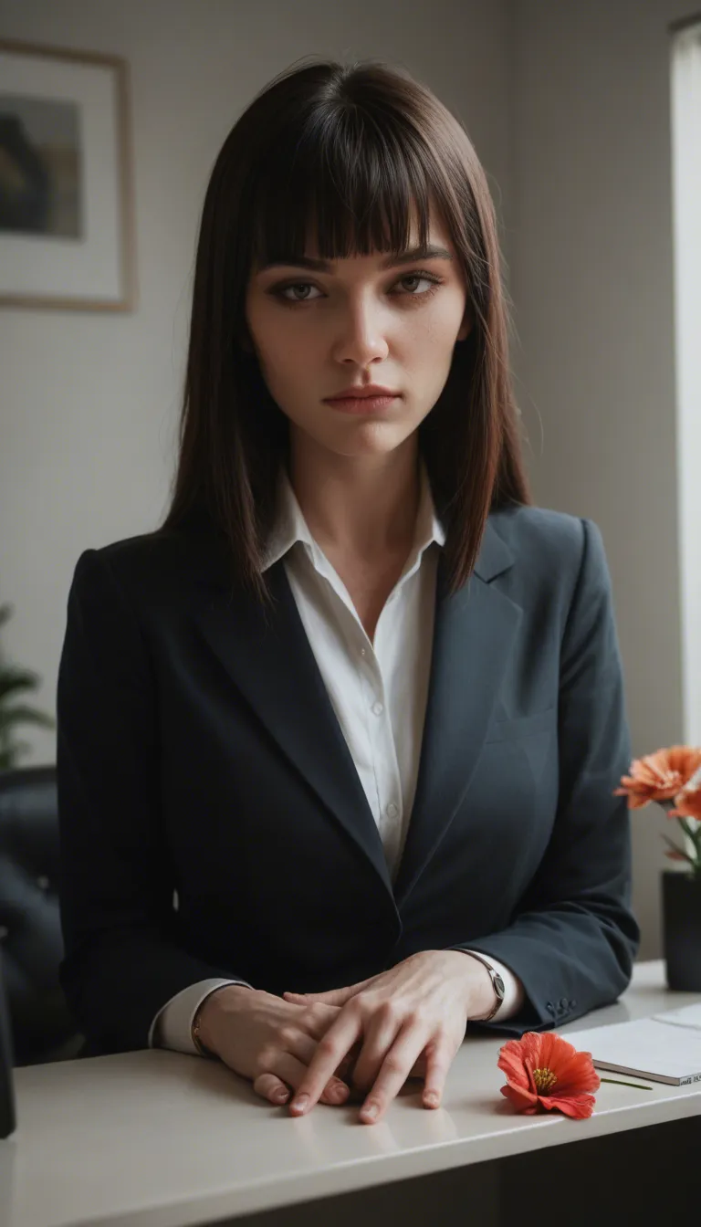 ultra HD, lifelike, office lady, blunt bangs, flower, fingering, ambient glow, film photography