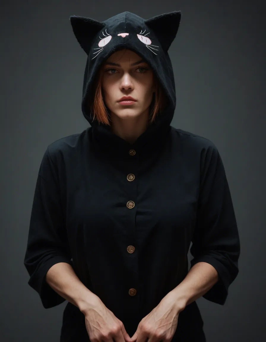 jujutsu kaisen gojo petting woman in cat costume, score_9, score_8, candid photo, realistic skin texture, visible skin pores, film grain, depth of field