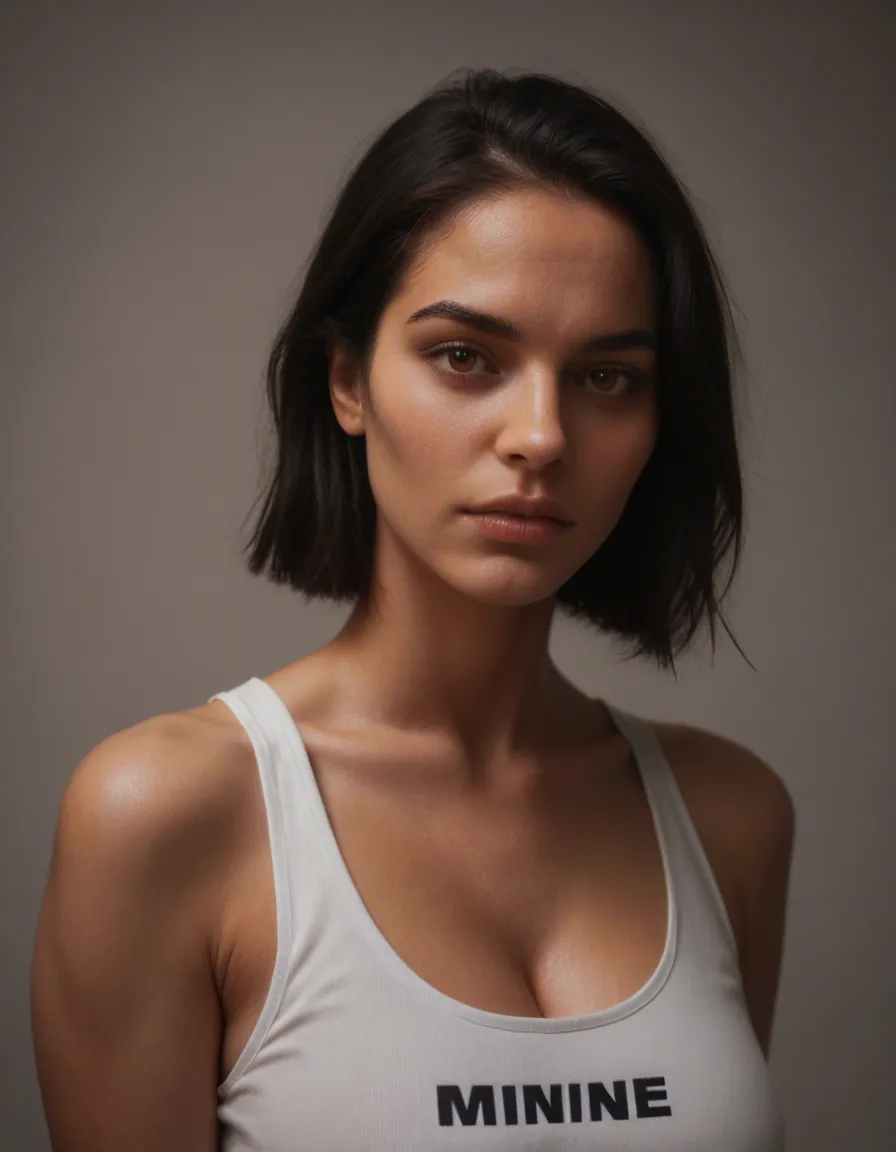 realistic, curvy, black, brown eyes, black hair, name tag is Minne, 18, and listens to everything, smooth skin., score_9, score_8, candid photo, realistic skin texture, visible skin pores, film grain, depth of field