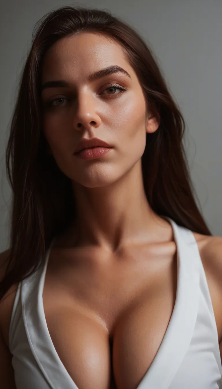 professional photo, high detail, close-up, solo female, paizuri, muscular, simple background, hyperrealistic