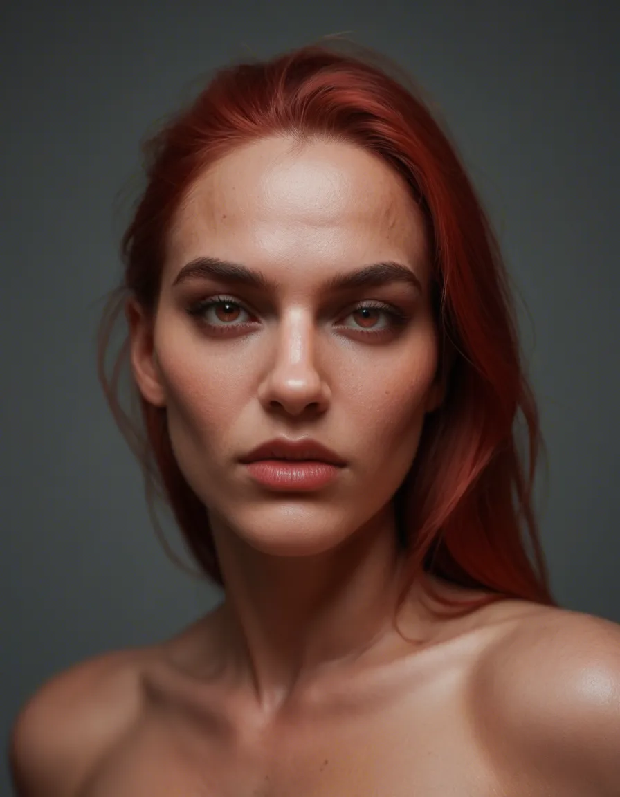 futanari red head, score_9, score_8, candid photo, realistic skin texture, visible skin pores, film grain, depth of field