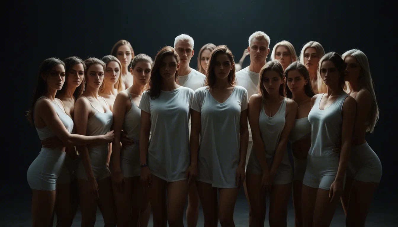 cinematic photo, 8k, 6+women, white shirt, spooning, wide shot, rim light, lifelike render