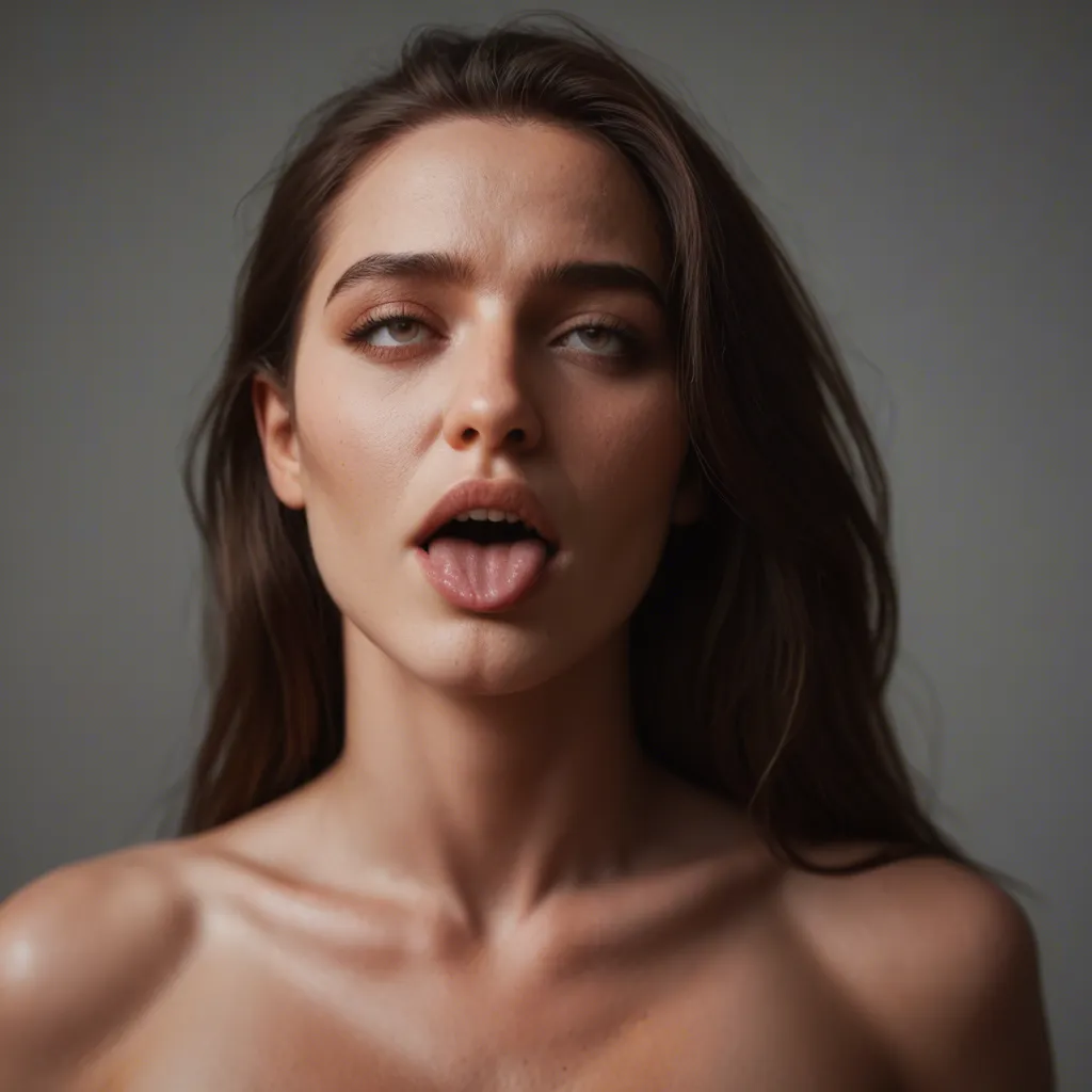 8k, sharp focus, detailed skin, brunette woman, ahegao, colored skin, photorealistic