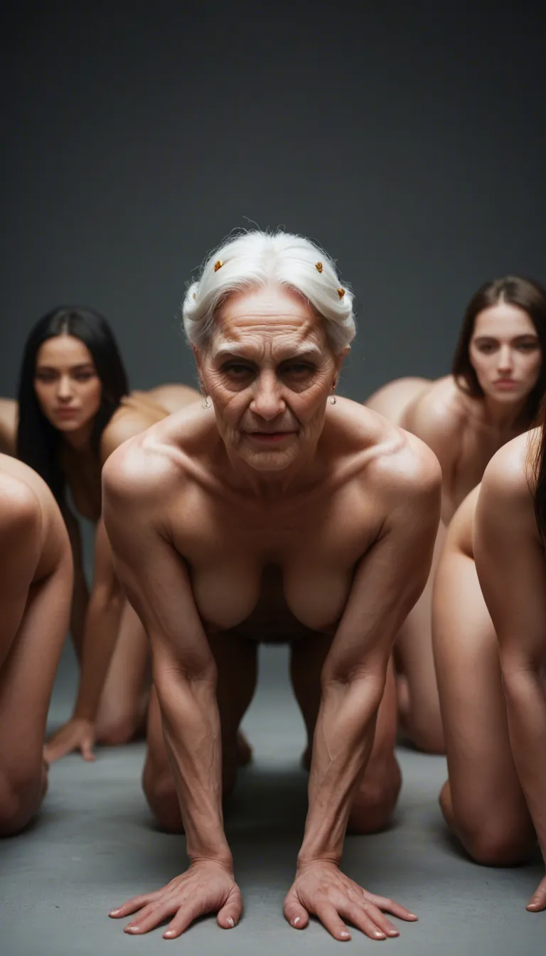 ultra HD, lifelike, 6+girls, muscular male, alternate costume, on all fours, portrait, natural skin texture granny getting fucked by massive cock