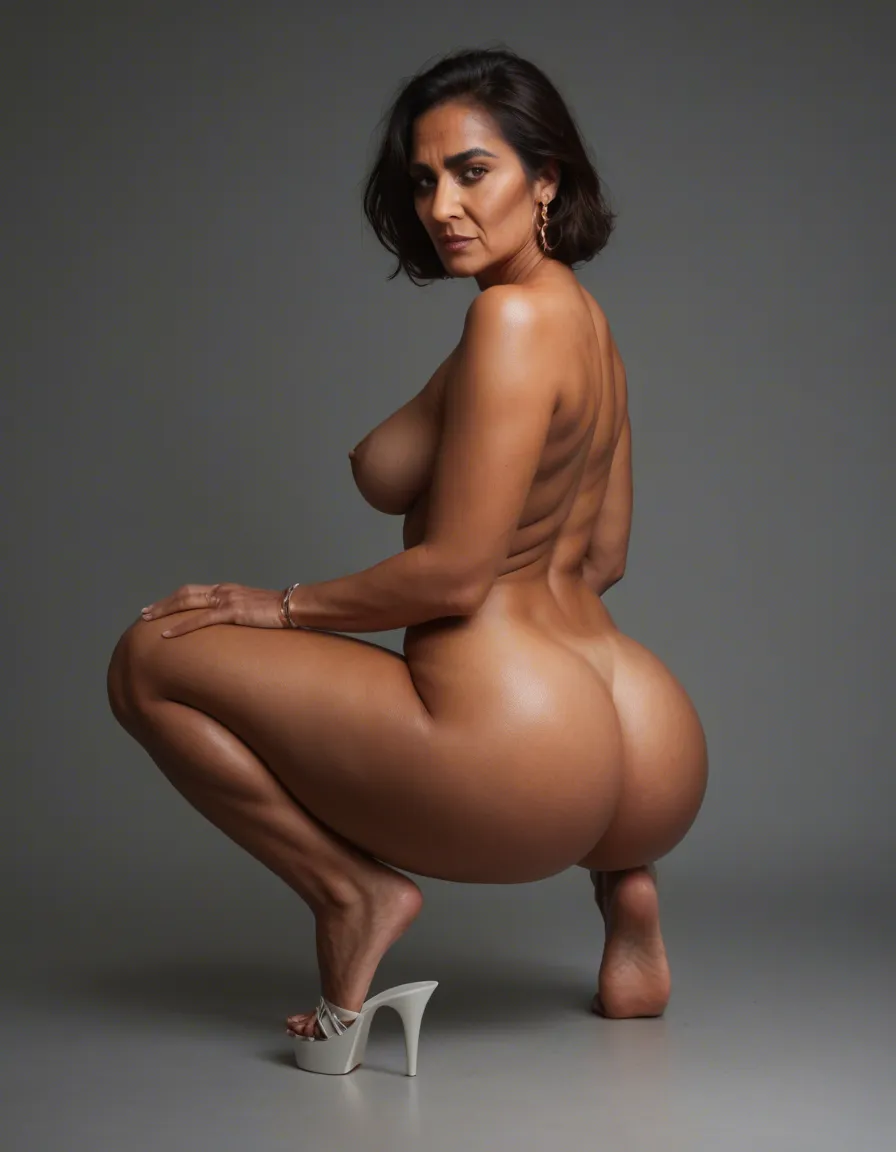 indian milf with j cup breasts and massive ass naked full body photo, score_9, score_8, candid photo, realistic skin texture, visible skin pores, film grain, depth of field